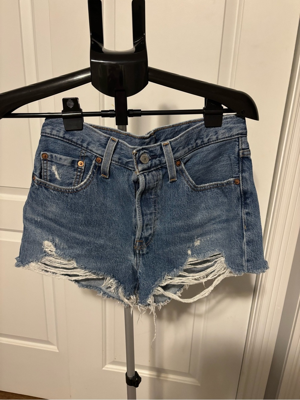 Levi’s Distressed High-Waist Denim Shorts - Blue